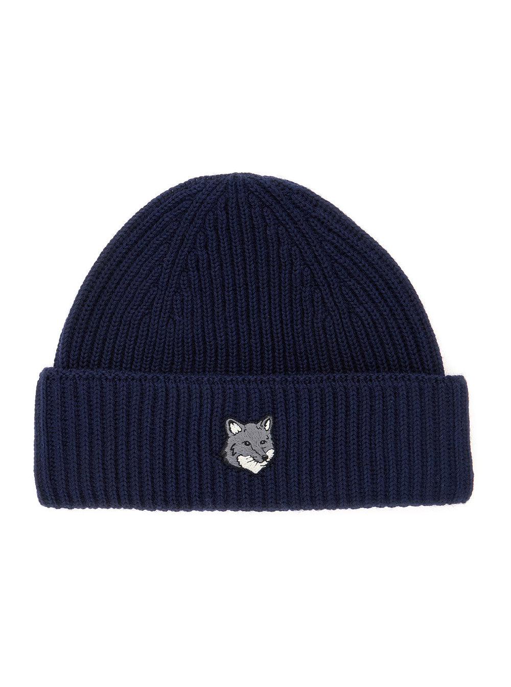Blue Knit Beanie With Logo Patch On The Front Wool Man Blu Hats And Gloves