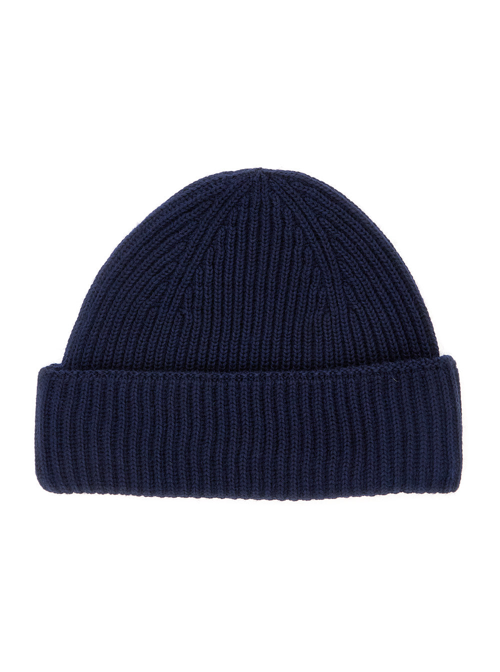 Blue Knit Beanie With Logo Patch On The Front Wool Man Blu Hats And Gloves
