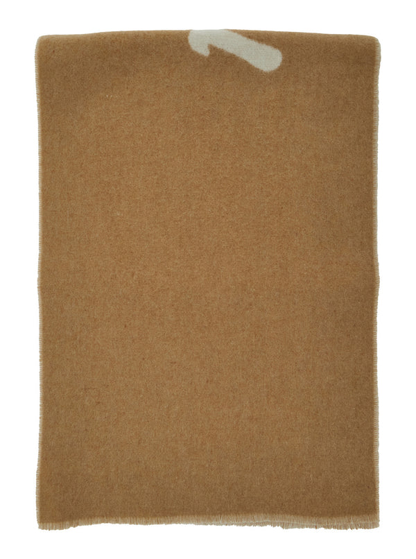 Beige Bicolor Scarf With Logo Wool