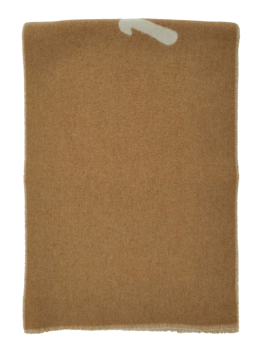 Beige Bicolor Scarf With Logo Wool