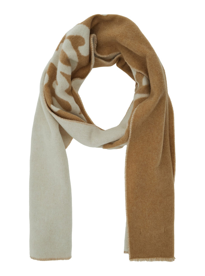 Beige Bicolor Scarf with Logo Lettering in Wool Blend Man Scarfs And Foulards