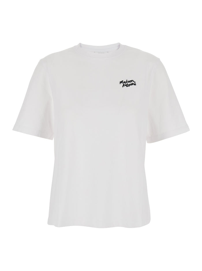 White T-Shirt with Logo Lettering Printed on the Front in Cotton Woman Tshirts And Polo Shirts