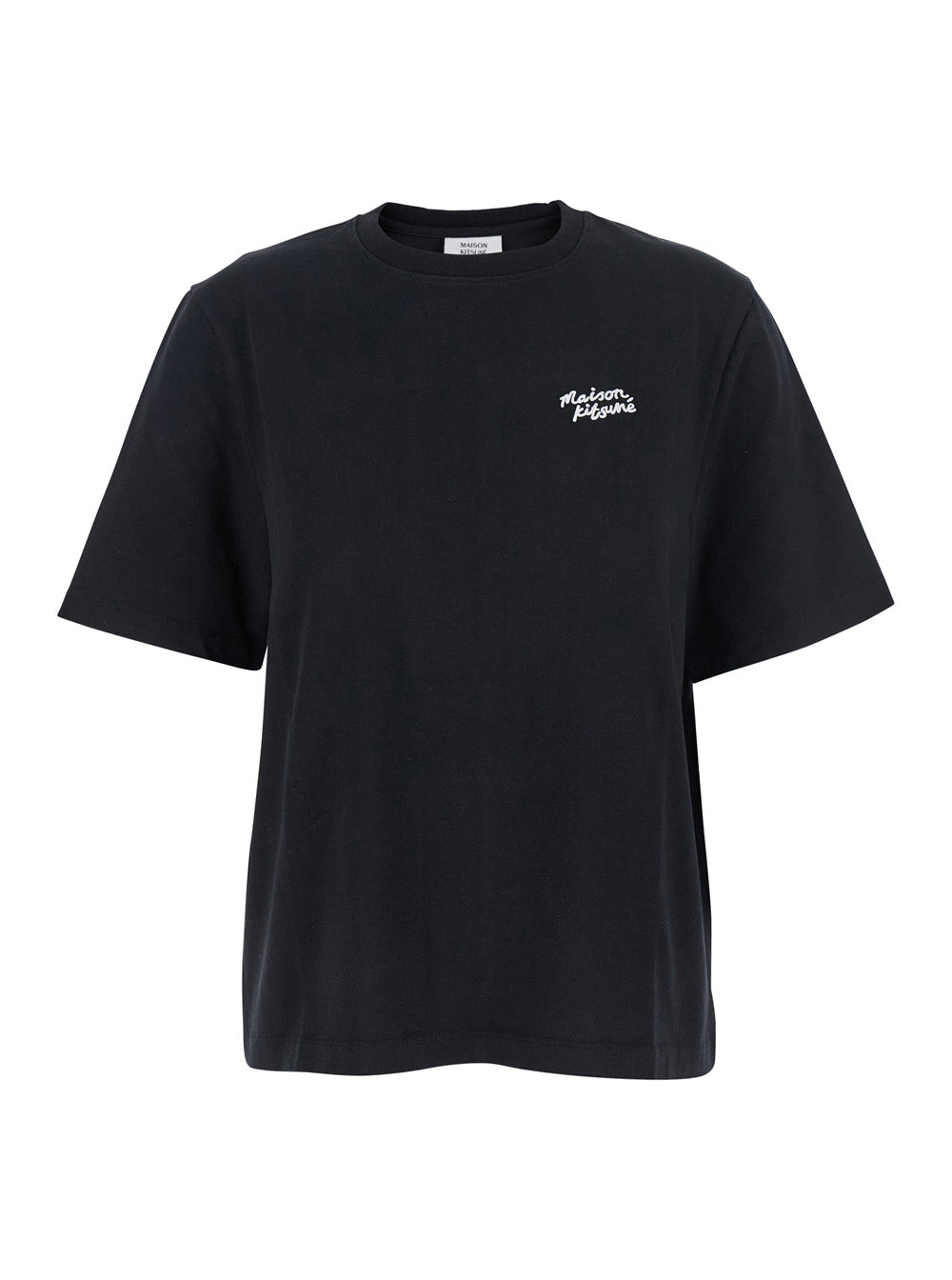 Black T-Shirt with Logo Lettering Printed on the Front in Cotton Woman Tshirts And Polo Shirts