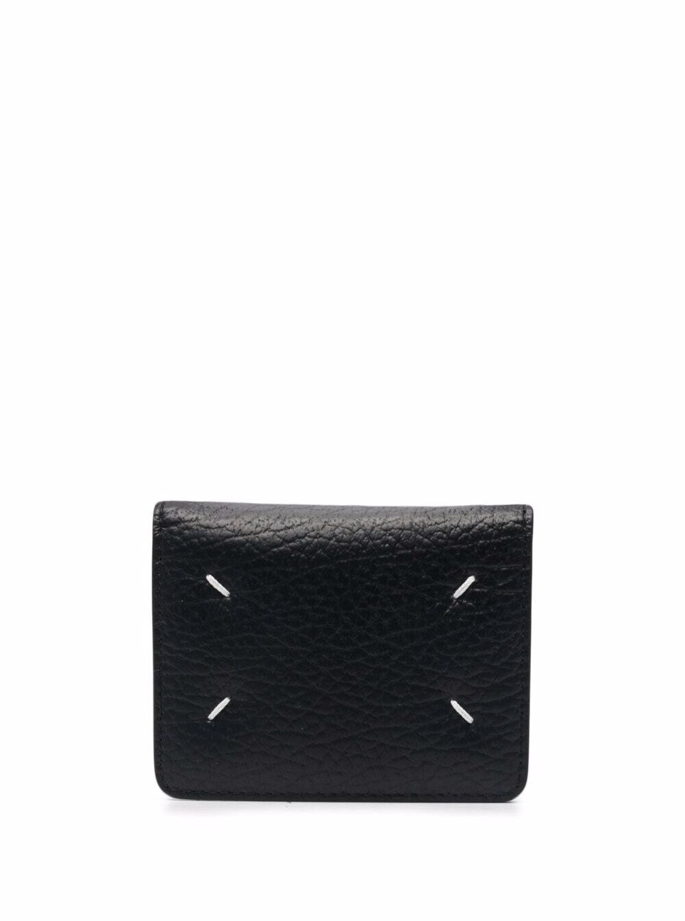 Black Bifold Wallet With Stitching Detail And Key Ring Grained Leather Woman Maison Margiela Calf Products