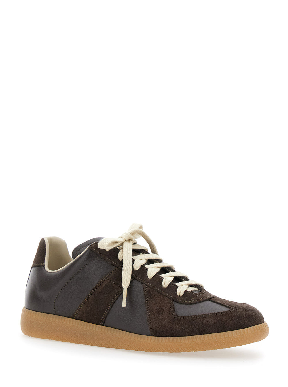 Replica Brown Low Top Sneakers Suede And Leather Woman Calf