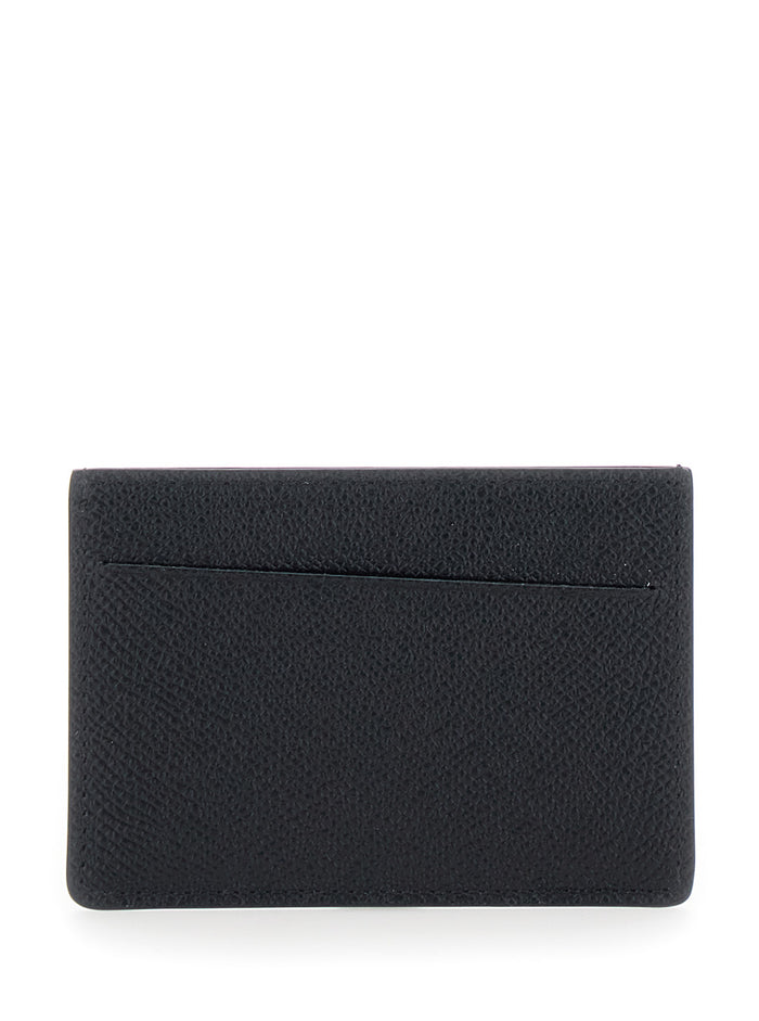 Back Card holder with Four Stitches on the in Black Leather for Women Calf Products