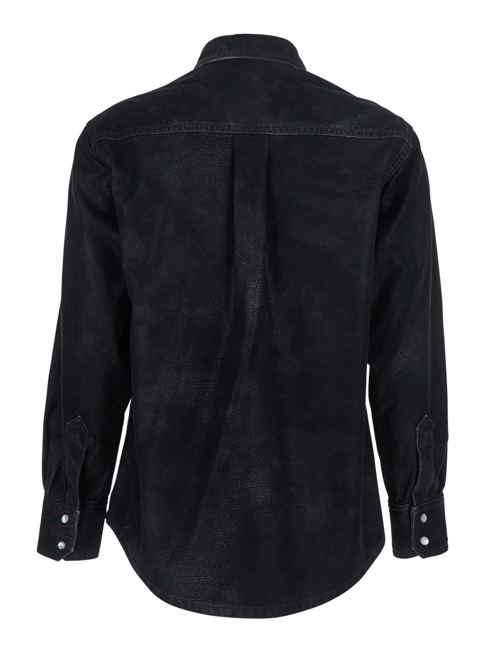 Karima Black Shirt with Classic Collar and Two Front Patch Pockets in Fabric Woman Blouses