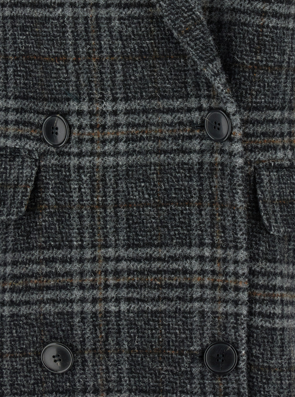 Lexana Grey Double-Breasted Coat with Peak Revers and All-Over Check Motif in Wool Woman Outerwear