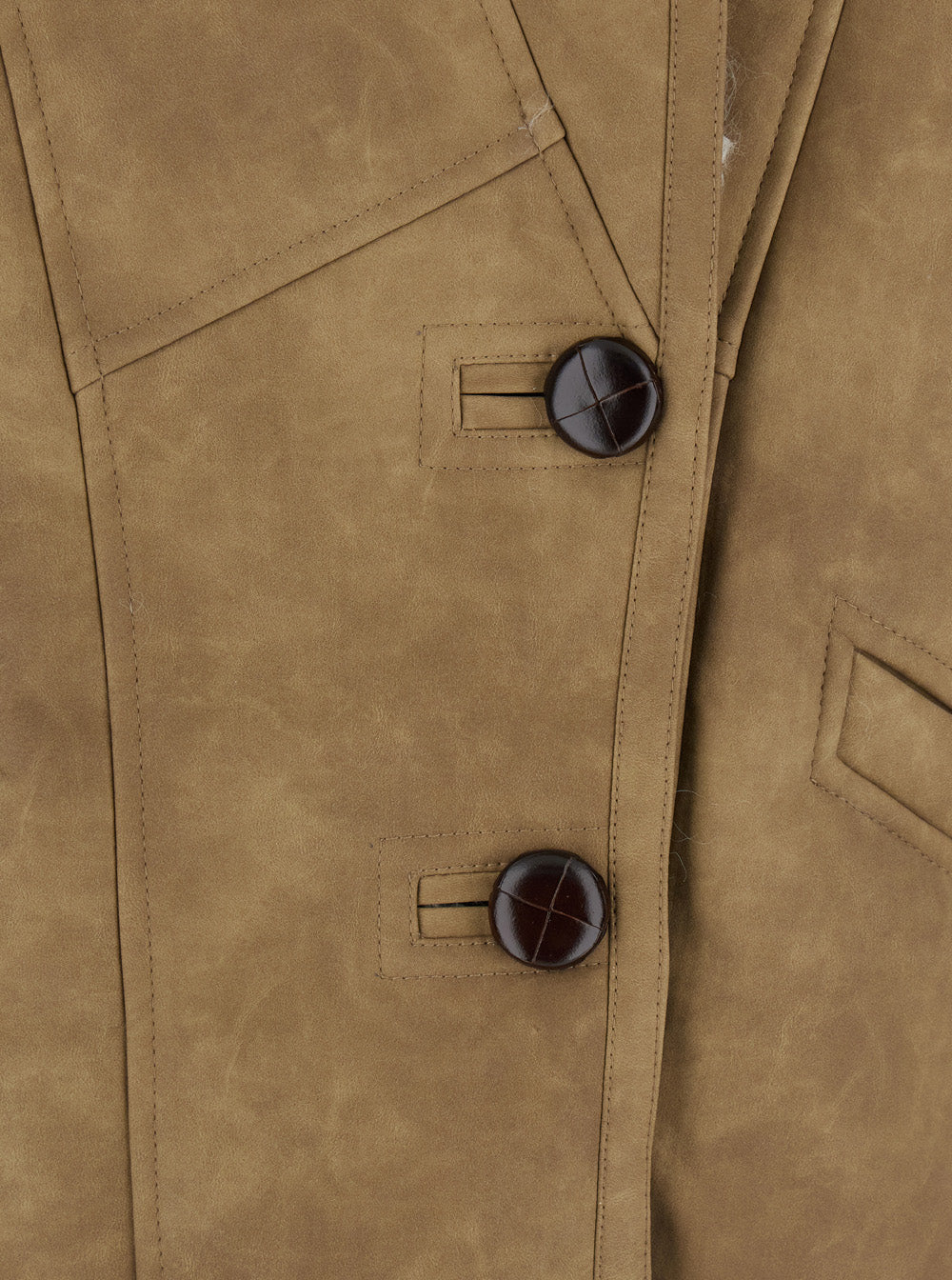Beige Shearling Coat With High Collar And Button Closure Ecoleather Faux Fur Woman Polyester Jackets Furs