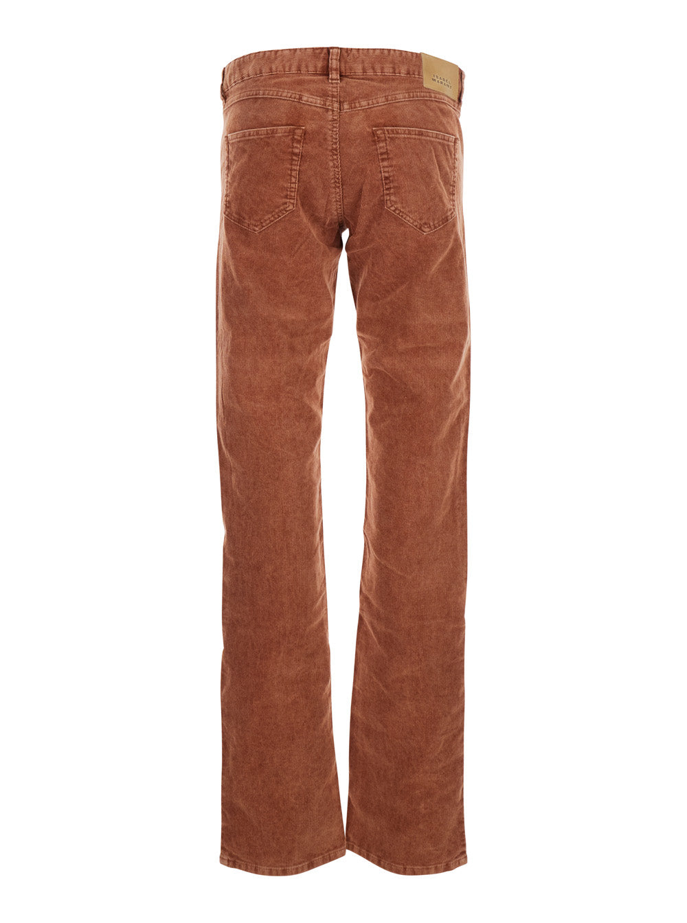 Orange Trousers with Belt Loops and Back Logo Patch in Corduroy Woman Cotton