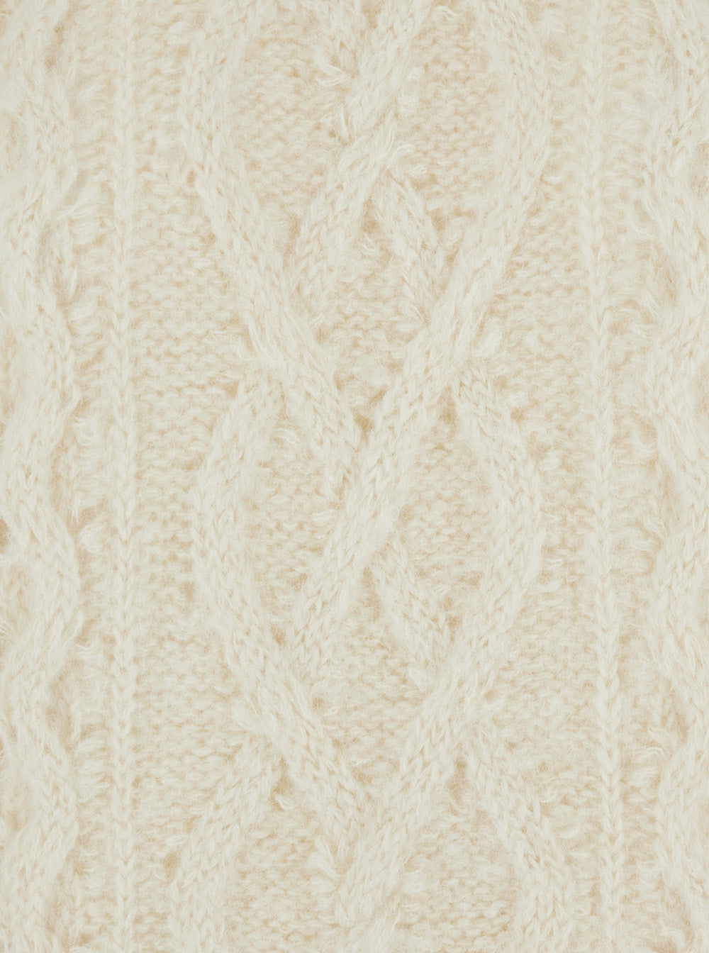 White Crew Neck Sweater with Braided Design in Wool Woman Jersey