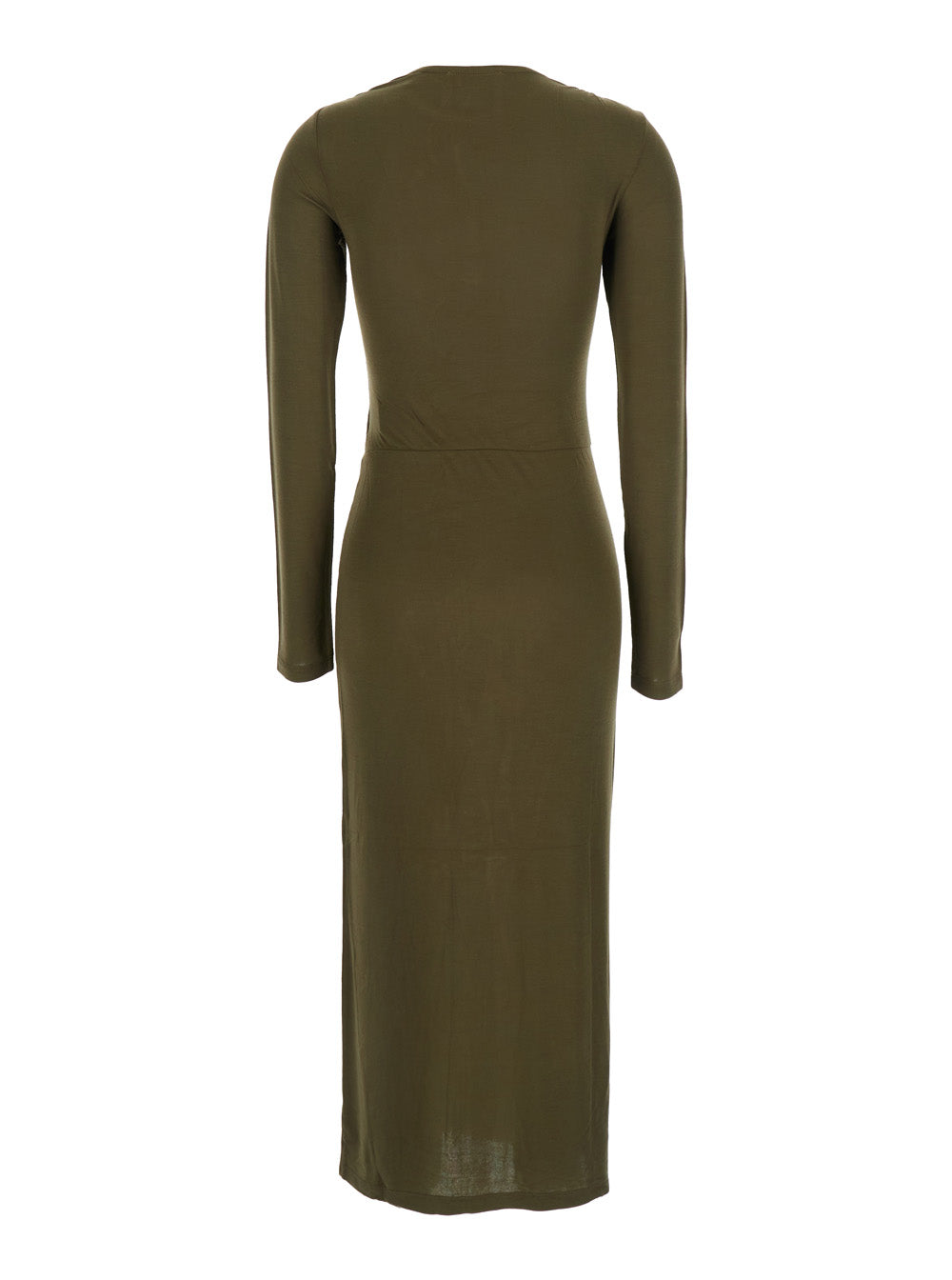 Jelina Green Midi Dress with Round Neck and Ruched Details in Modal Stretch Woman Elastan