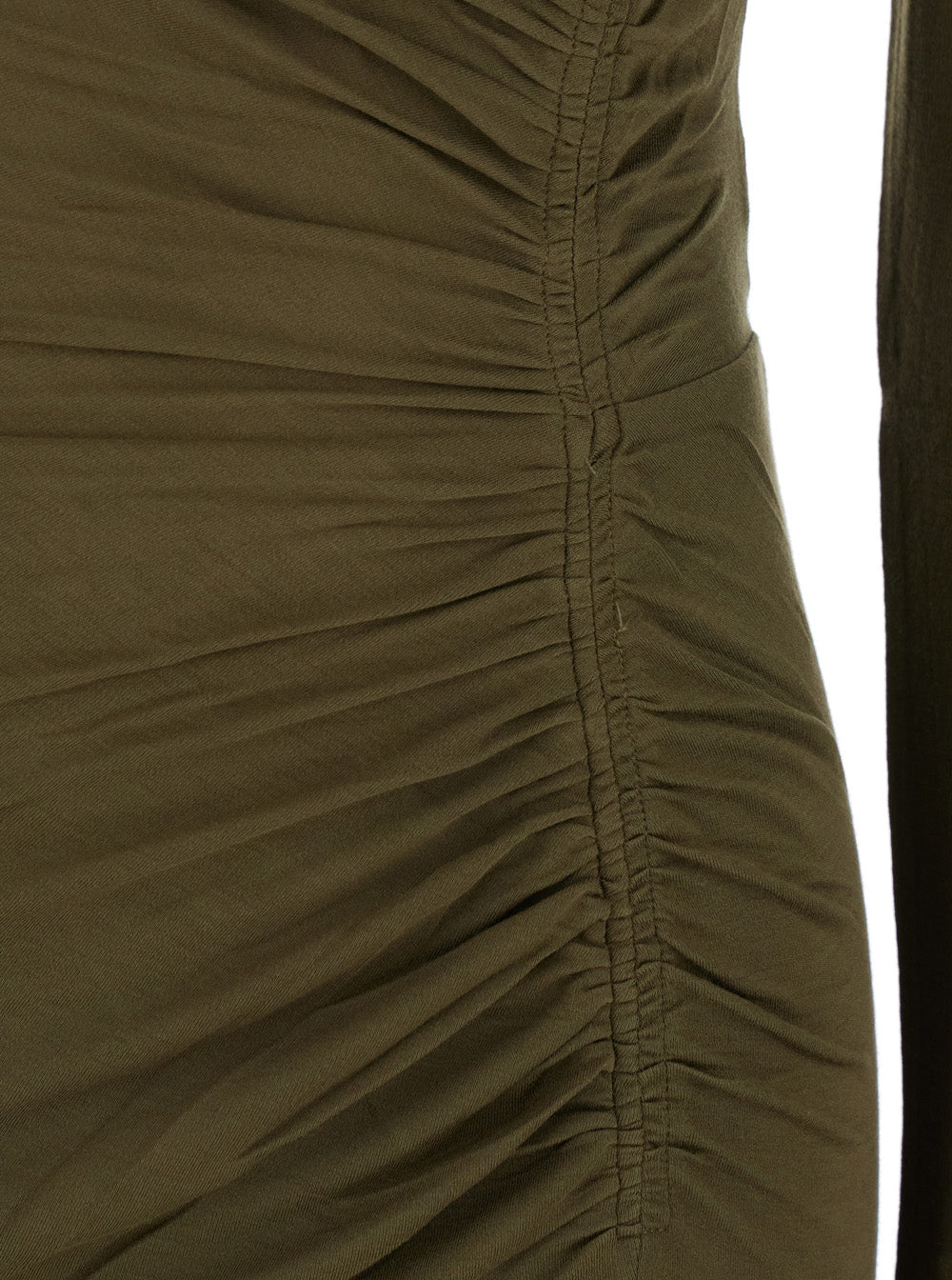 Jelina Green Midi Dress with Round Neck and Ruched Details in Modal Stretch Woman Elastan