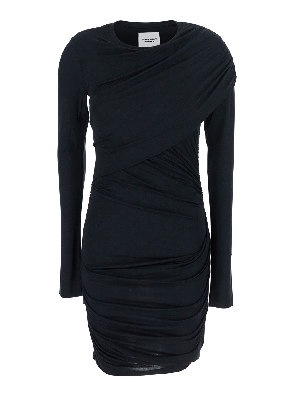 Denise Black Dress With Round Neckline And Ruffle Design Fabric Woman