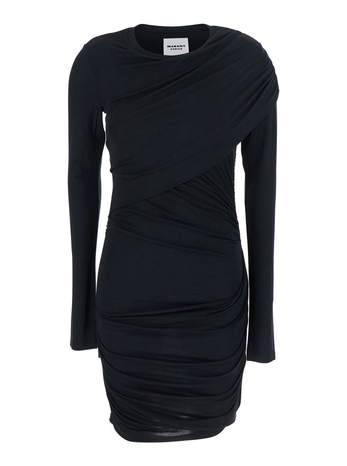 Denise Black Dress With Round Neckline And Ruffle Design Fabric Woman