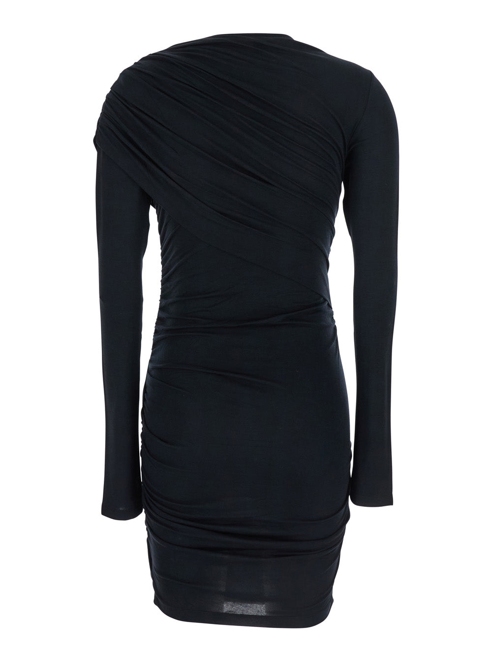 Denise Black Dress With Round Neckline And Ruffle Design Fabric Woman