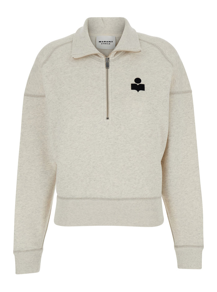 White Sweatshirt With Stand-Up Collar And Logo On The Front Cotton Blend Woman Polyester Sweatshirts