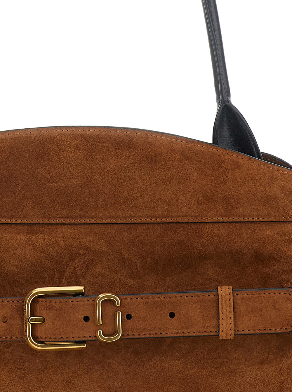 Brown Shoulder Bag with Belted Detail on the Front and One Top Handle in Suede Woman Cow