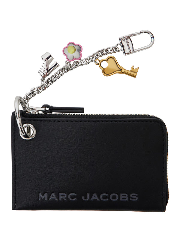 Black Keychain With Logo Lettering Calf Accessory