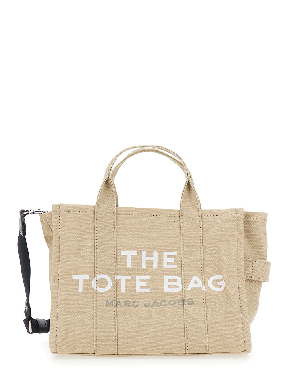 The Medium Tote Beige Bag With Logo Print Cotton Woman Hand
