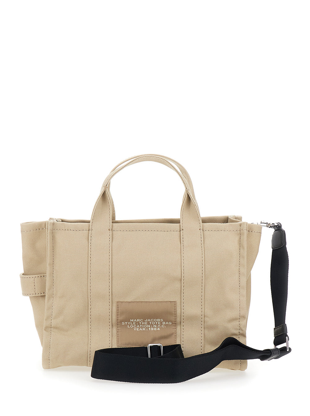 The Medium Tote Beige Bag With Logo Print Cotton Woman Hand