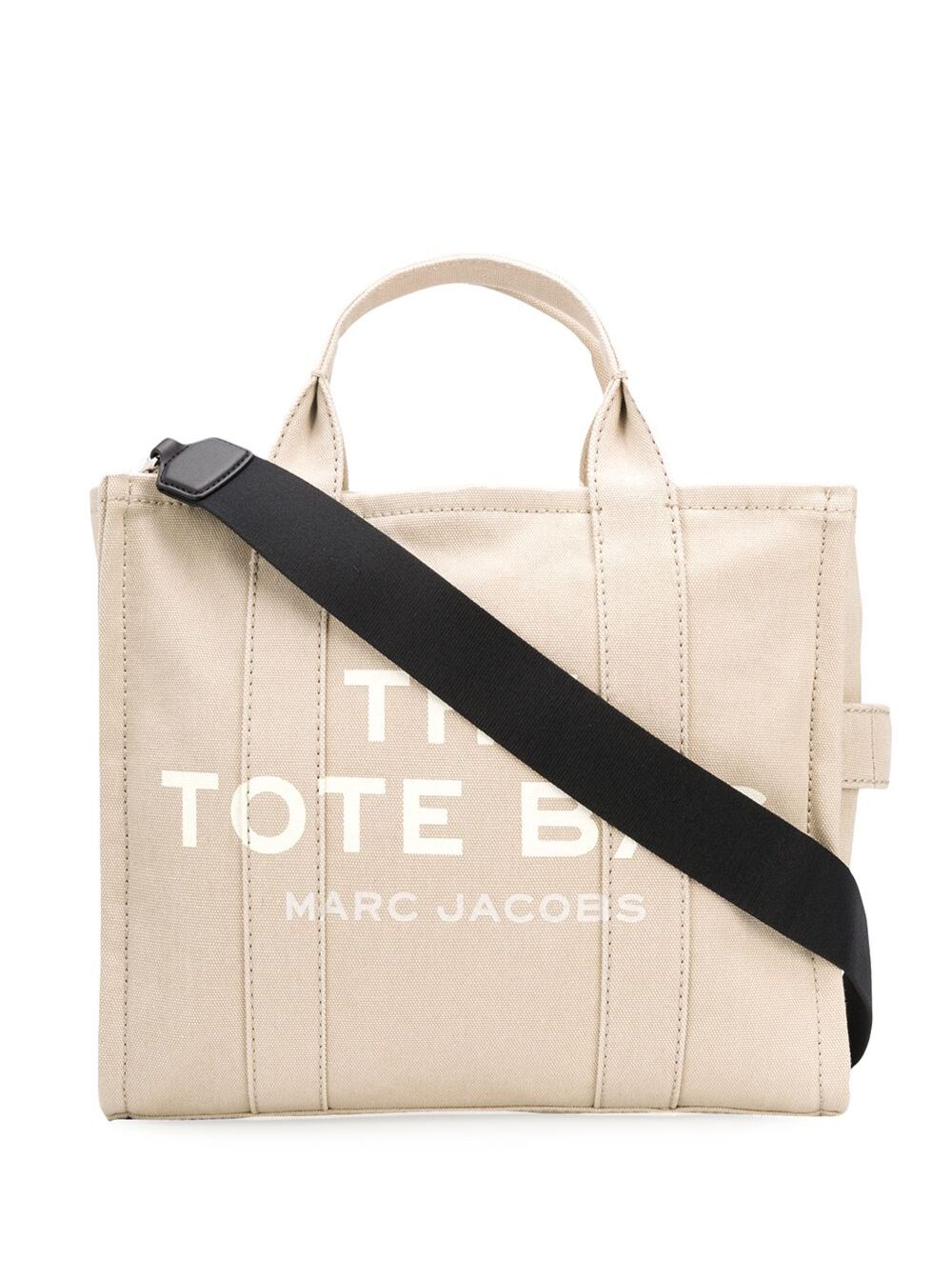 The Medium Tote Beige Bag With Logo Print Cotton Woman Hand