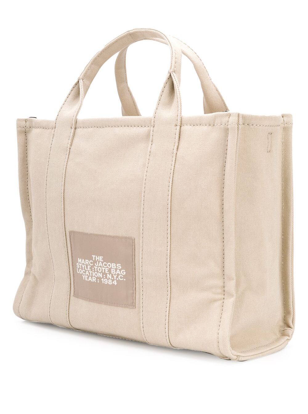 The Medium Tote Beige Bag With Logo Print Cotton Woman Hand