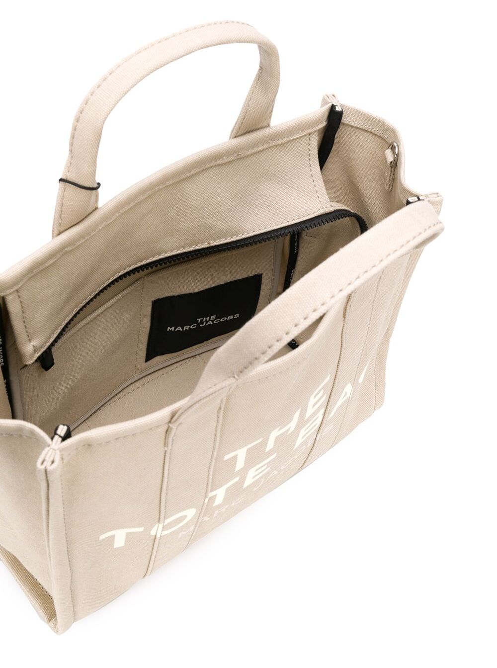 The Medium Tote Beige Bag With Logo Print Cotton Woman Hand