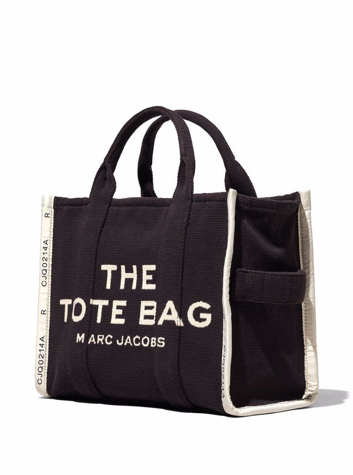 The Medium Tote Black Bag with Contrasting Logo Embroidery in Cotton Blend Woman Polyester Hand