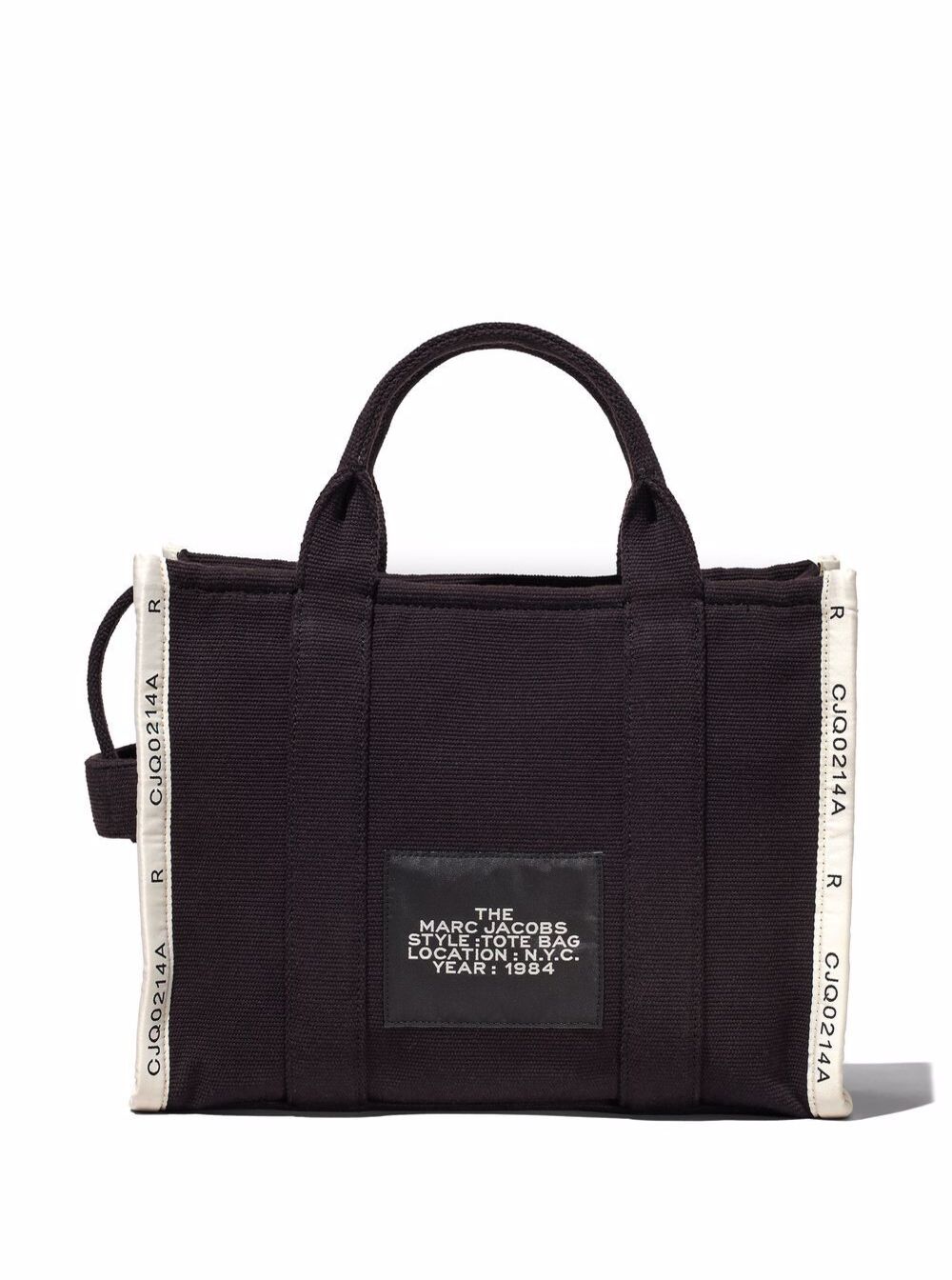 The Medium Tote Black Bag with Contrasting Logo Embroidery in Cotton Blend Woman Polyester Hand