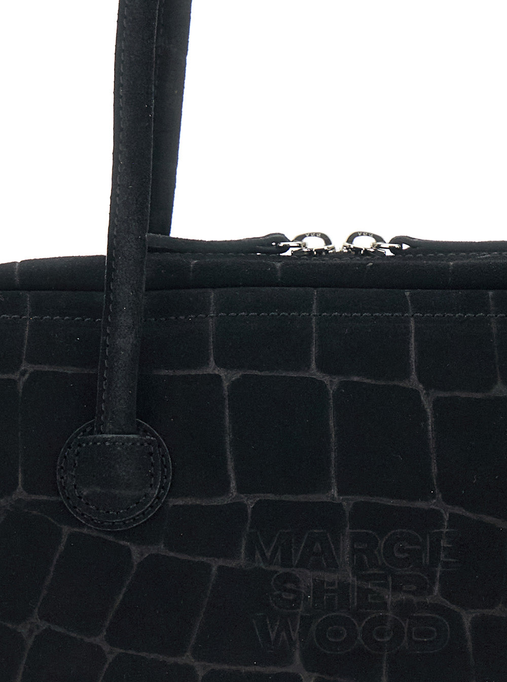 Boston Black Shoulder Bag with Embossed Logo Lettering on the Front in Suede Woman