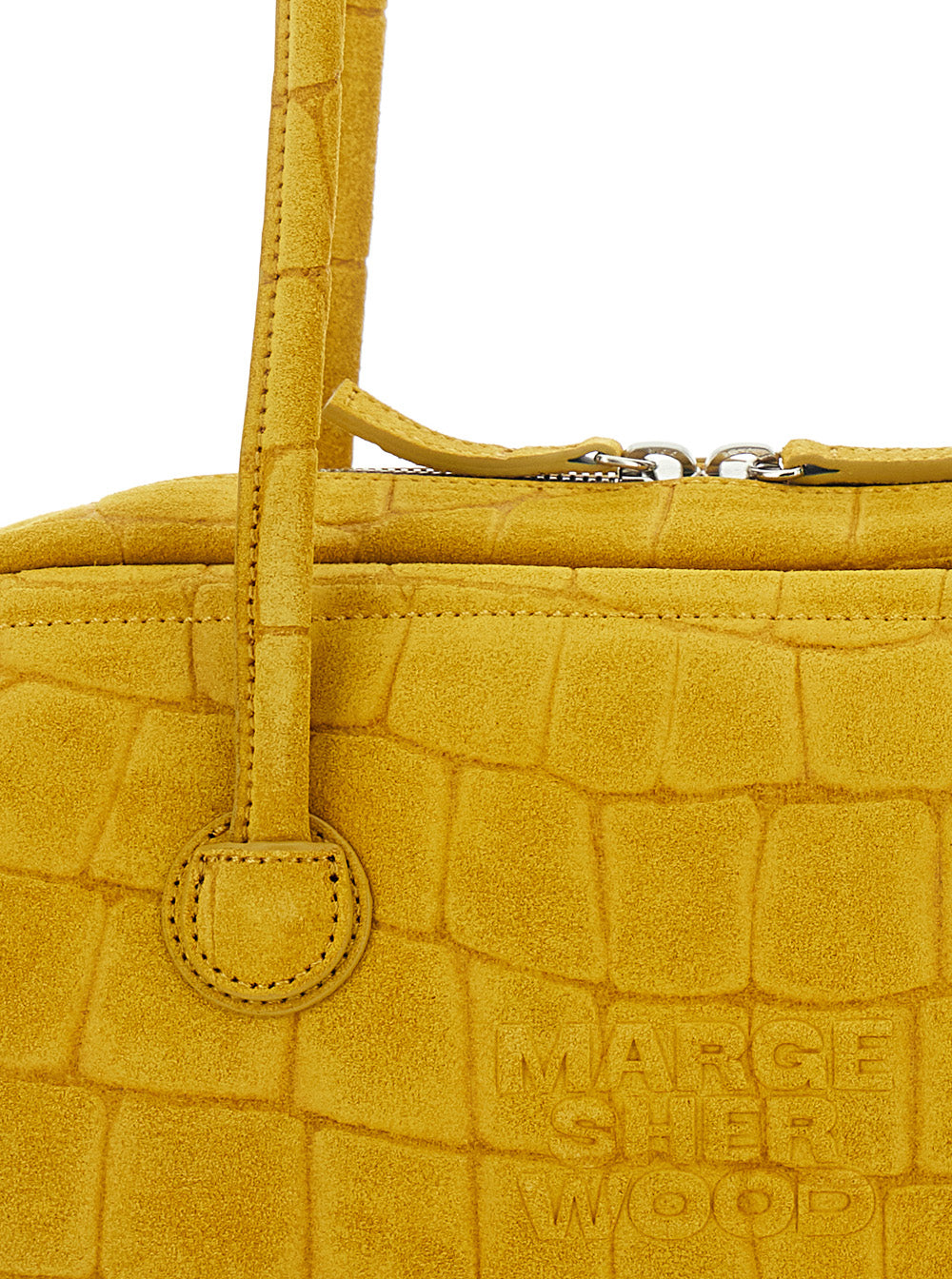 Boston Yellow Shoulder Bag with Embossed Logo Lettering on the Front in Suede Woman