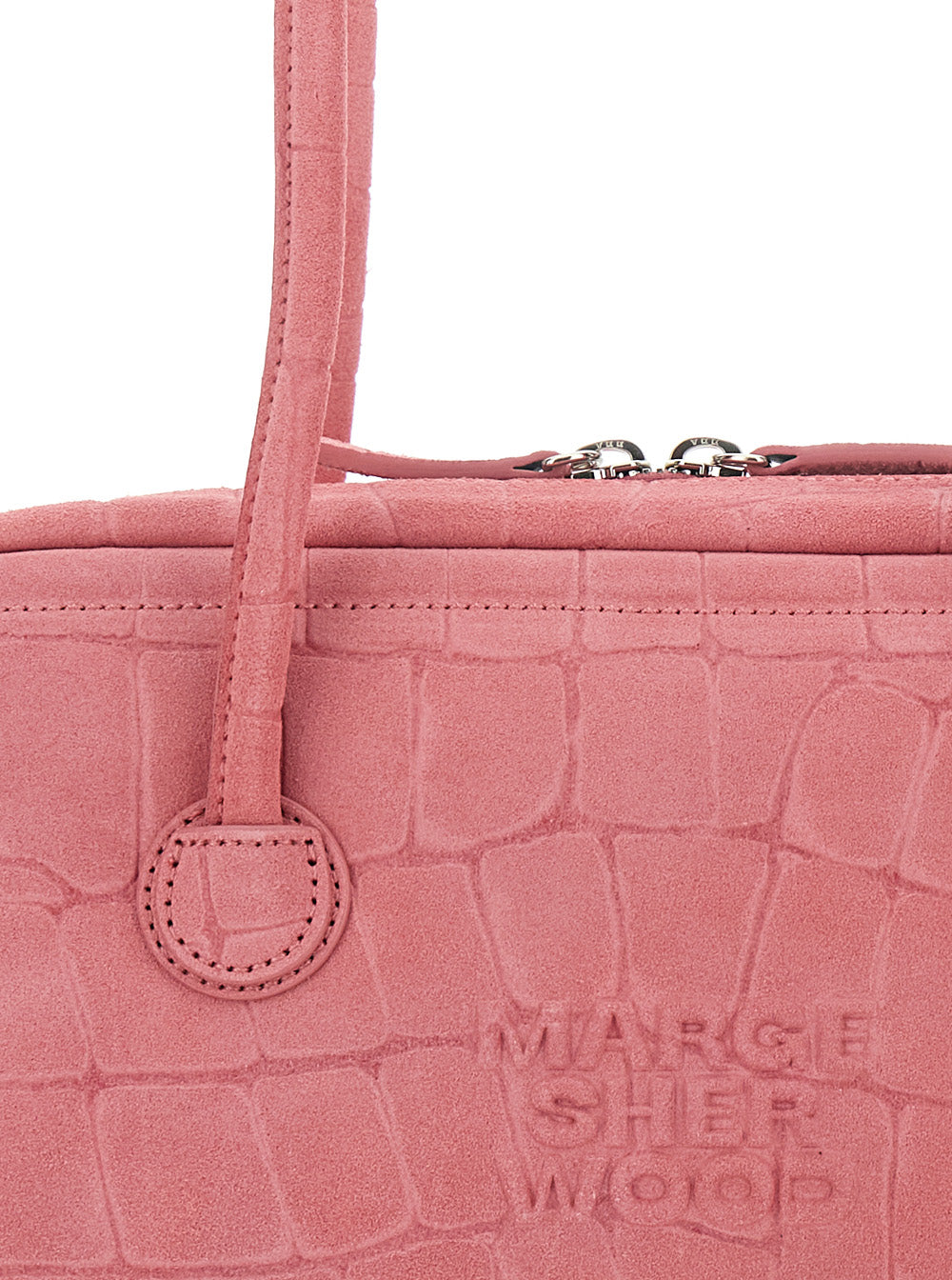 Boston Pink Shoulder Bag with Embossed Logo Lettering on the Front in Suede Woman
