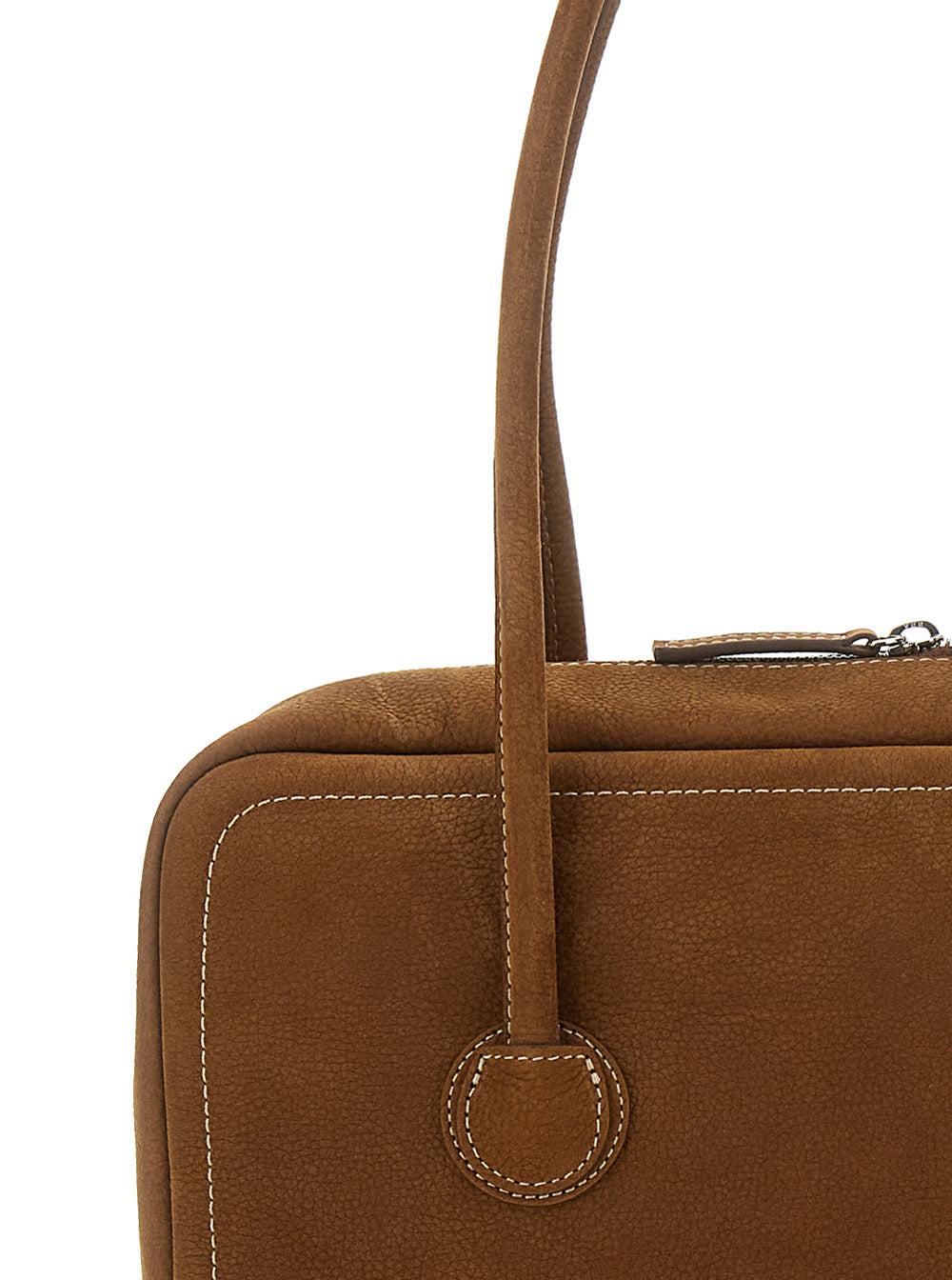 Boston Beige Shoulder Bag With Embossed Logo Lettering On The Front Leather Woman Brown