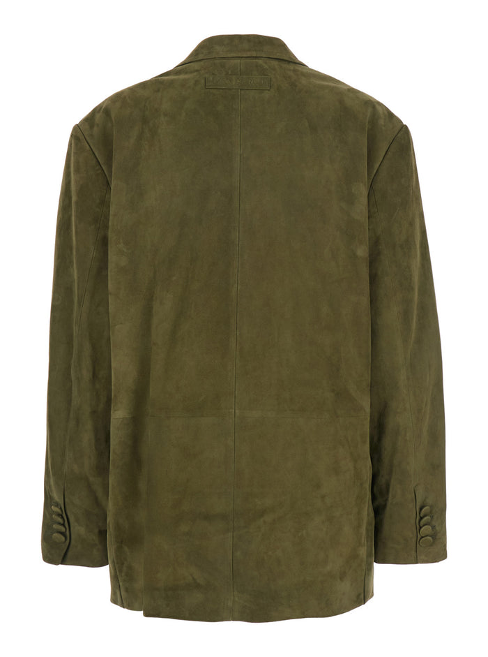 Green Single-Breasted Jacket With Notched Revers And Logo Patch On The Rear Suede Woman Ovine Blazers
