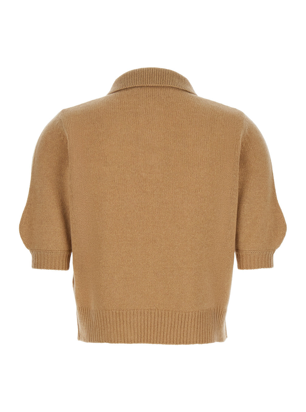 Beige Polo Sweater With Classic Collar And Logo Patch On The Front Cashmere Woman Tshirts Shirts