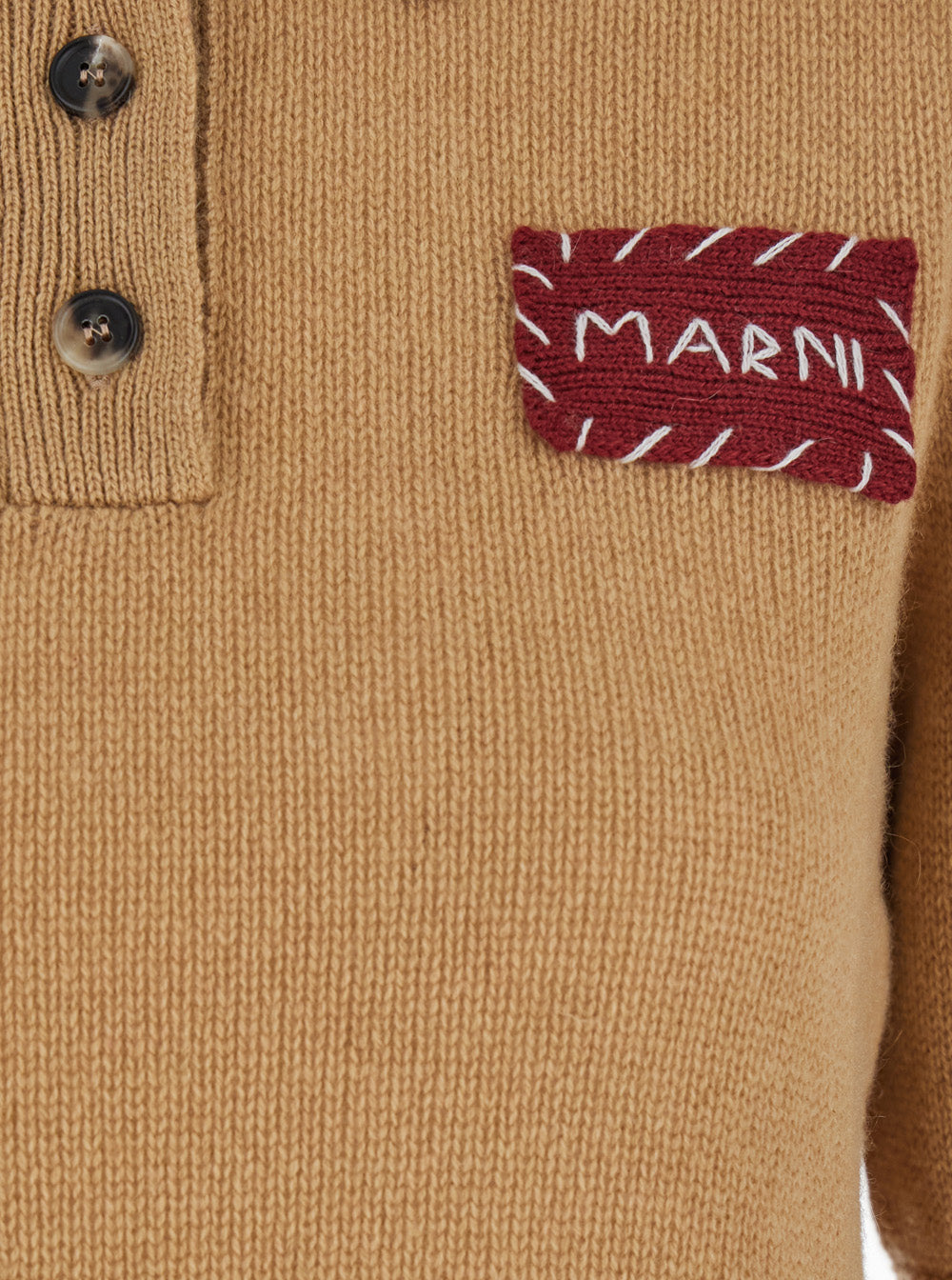 Beige Polo Sweater With Classic Collar And Logo Patch On The Front Cashmere Woman Tshirts Shirts