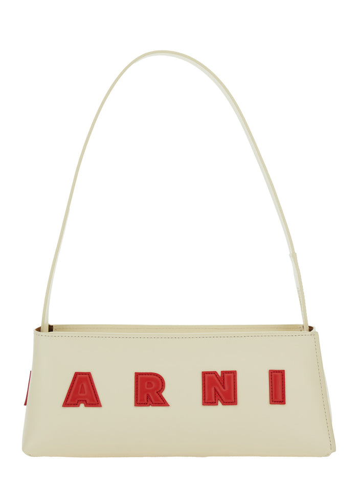 Museo White Shoulder Bag With Thin Strap And Contrasting Logo On The Front Leather Woman Calf