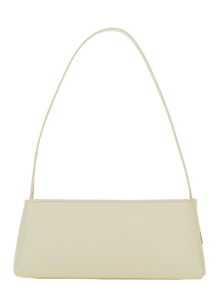 Museo White Shoulder Bag With Thin Strap And Contrasting Logo On The Front Leather Woman Calf