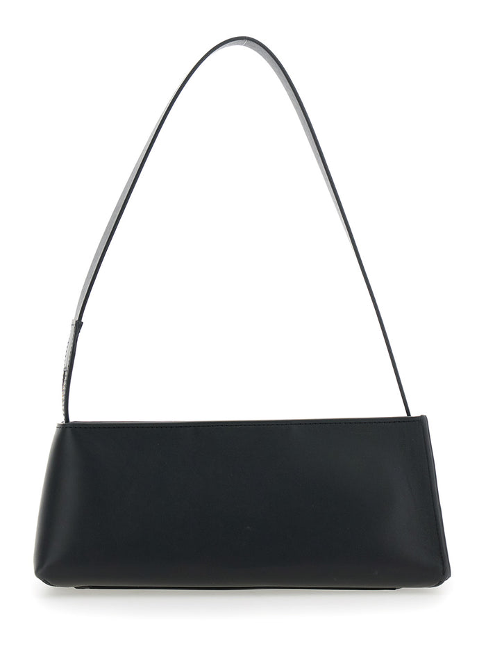 Museo Black Shoulder Bag With Thin Strap And Contrasting Logo On The Front Leather Woman Calf