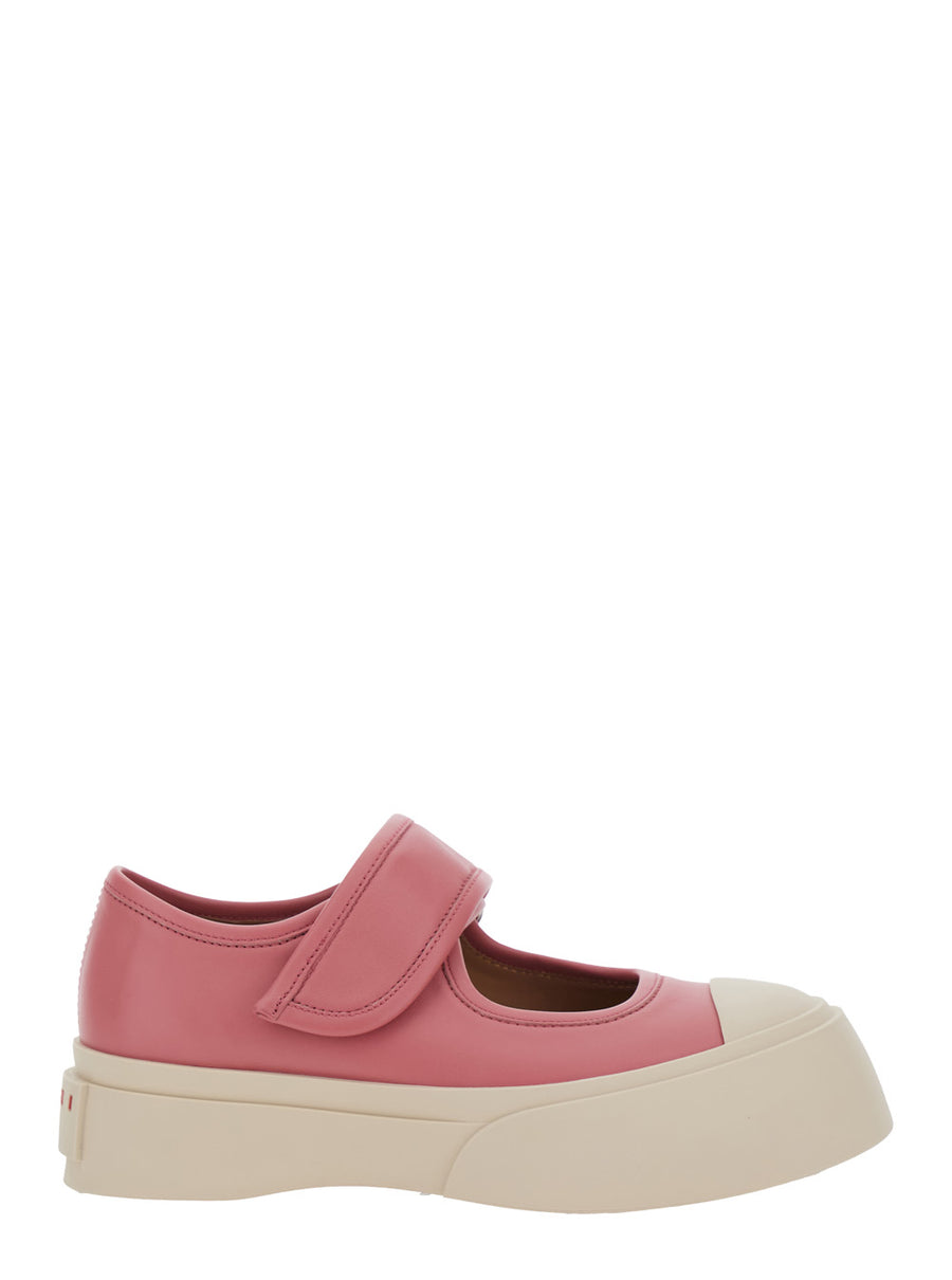 Pink Leather Sandals With Touch-Strap Closure Calf Trainers