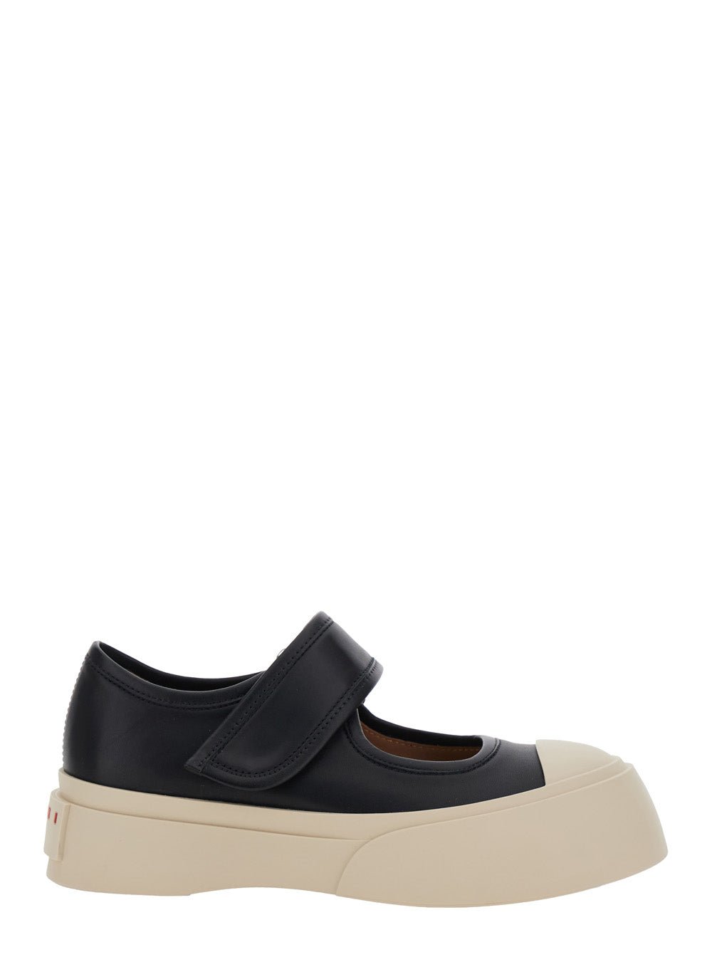 Mary Jane Black Sneaker With Hook And Loop Closure Logo On The Back In Leather Woman Calf