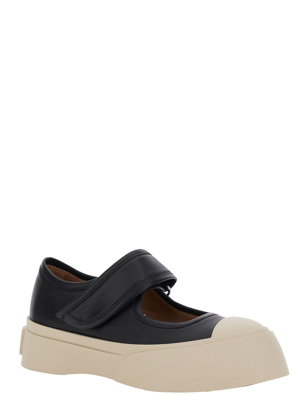 Mary Jane Black Sneaker With Hook And Loop Closure Logo On The Back In Leather Woman Calf