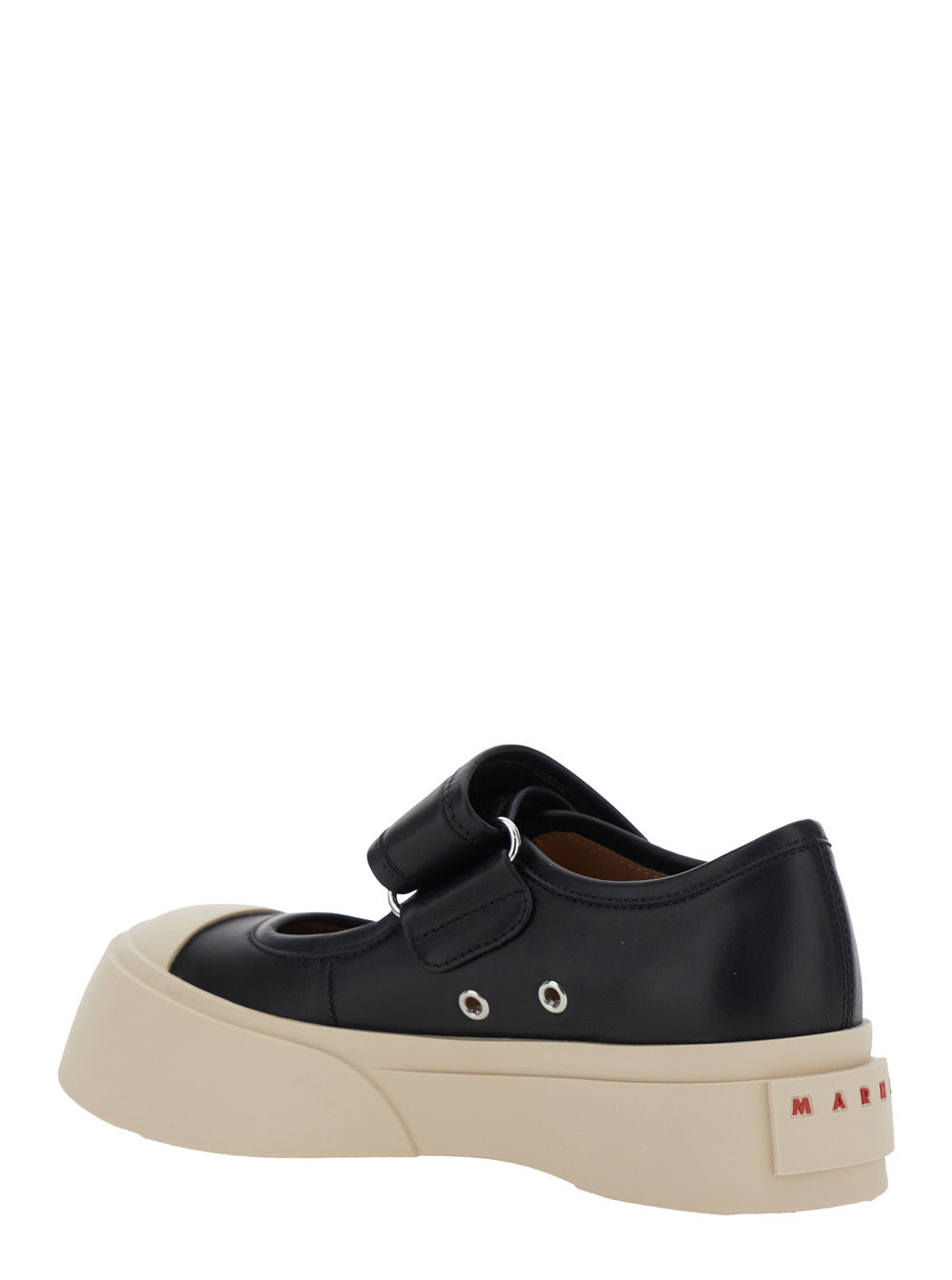 Mary Jane Black Sneaker With Hook And Loop Closure Logo On The Back In Leather Woman Calf