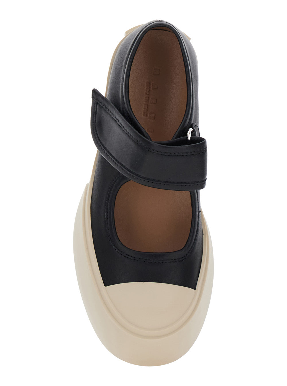 Mary Jane Black Sneaker With Hook And Loop Closure Logo On The Back In Leather Woman Calf