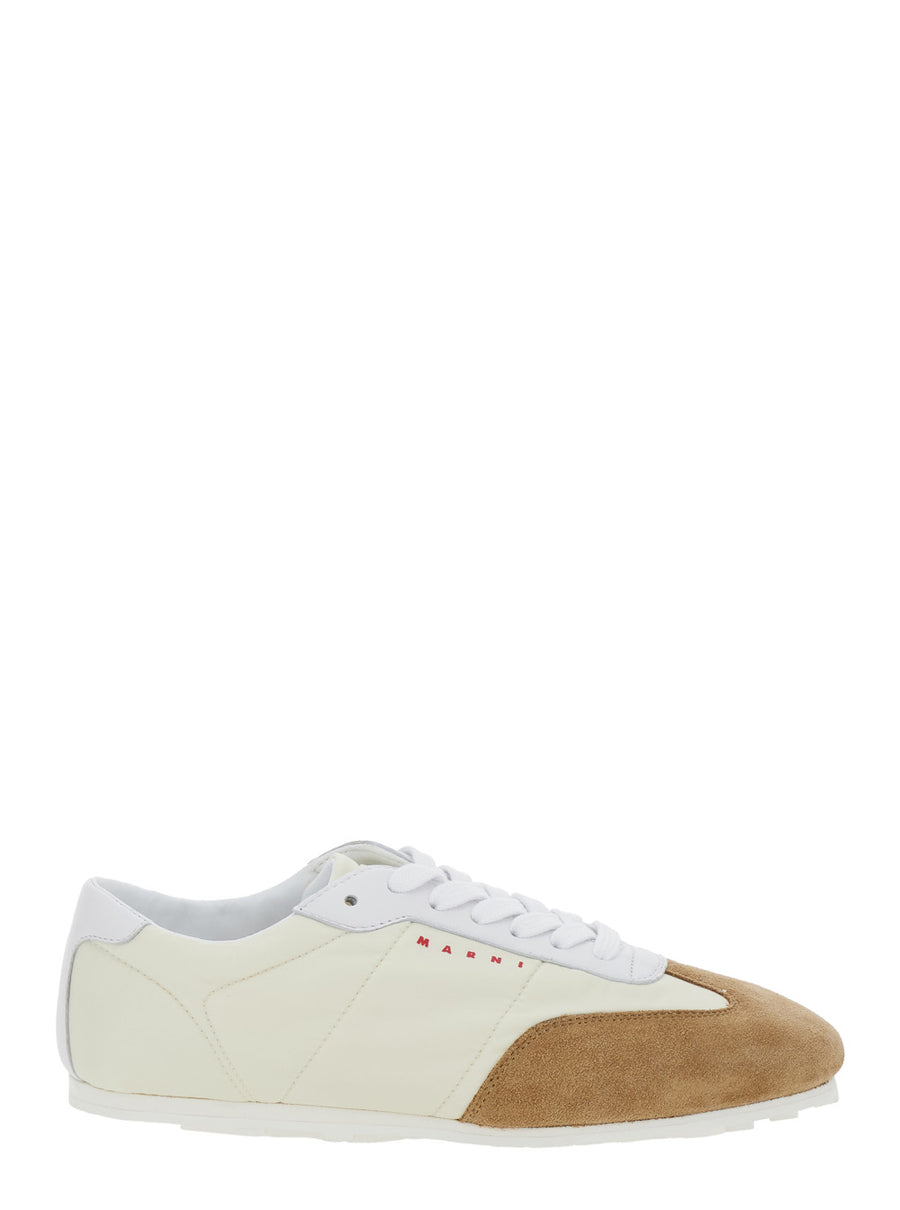 White Sneakers With Suede Details Polyamide Trainers