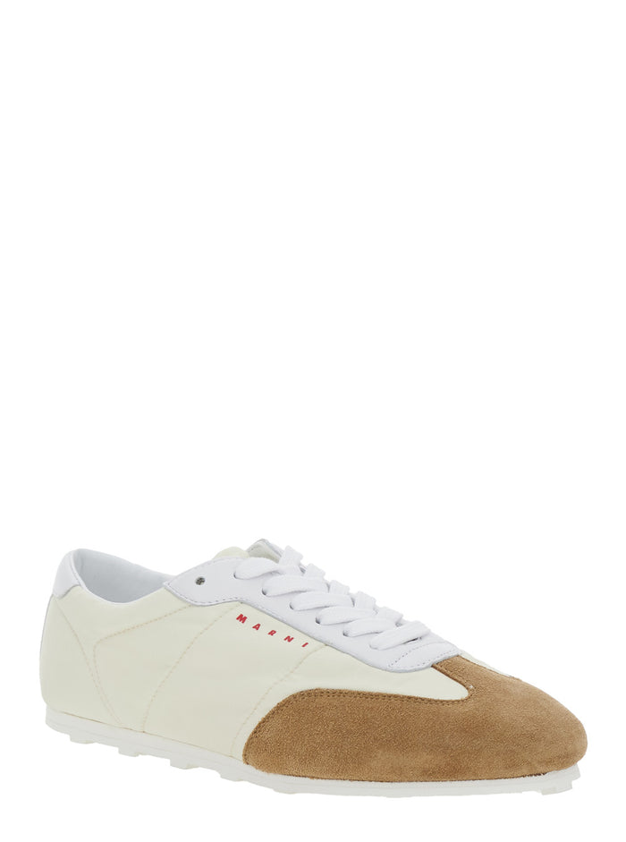 White Sneakers with Suede Details and Lettering Logo in Eco-Leather Woman Polyamide