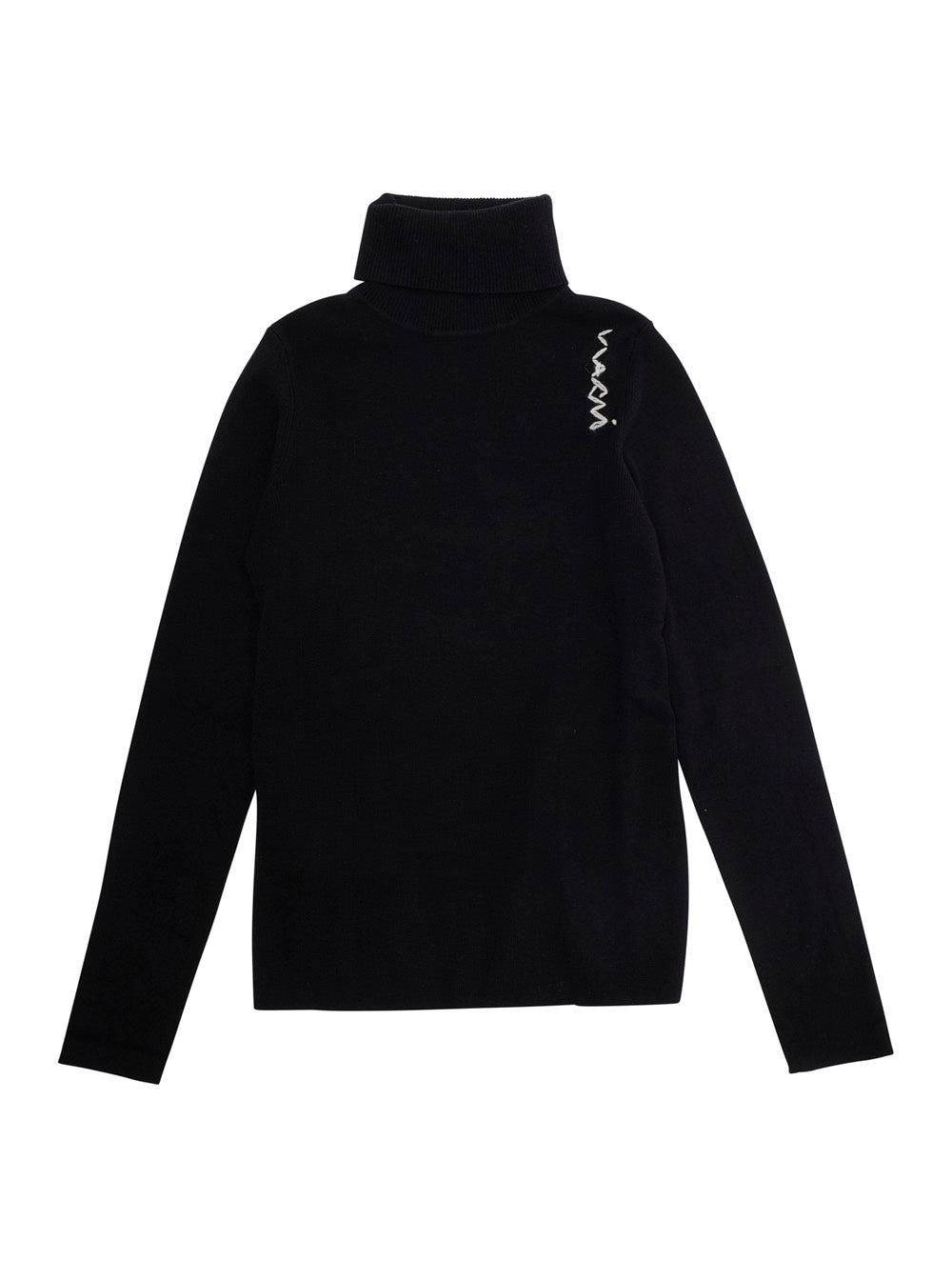 Black High Neck Jumperwith Logo On Front Wool Blend Girl Polyamide Acrylic Jersey