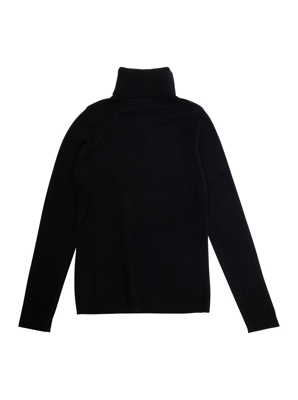 Black High Neck Jumperwith Logo On Front Wool Blend Girl Polyamide Acrylic Jersey