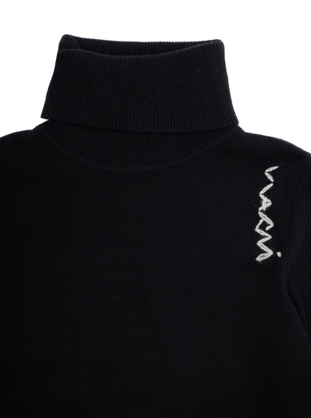 Black High Neck Jumperwith Logo On Front Wool Blend Girl Polyamide Acrylic Jersey
